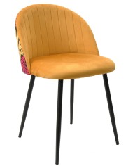 Silla FLORAL, metal, tapizado velvet amarillo con trasera floral a juego