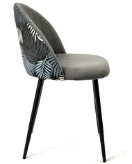 Silla FLORAL, metal, tapizado velvet gris con trasera floral a juego
