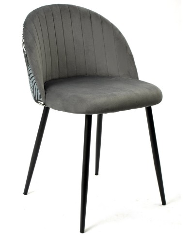 Silla FLORAL, metal, tapizado velvet gris con trasera floral a juego