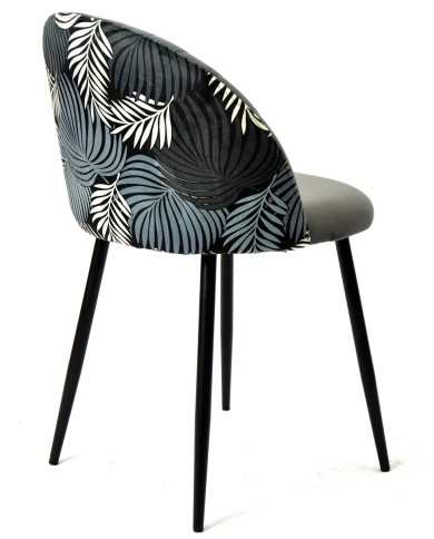 Silla FLORAL, metal, tapizado velvet gris con trasera floral a juego