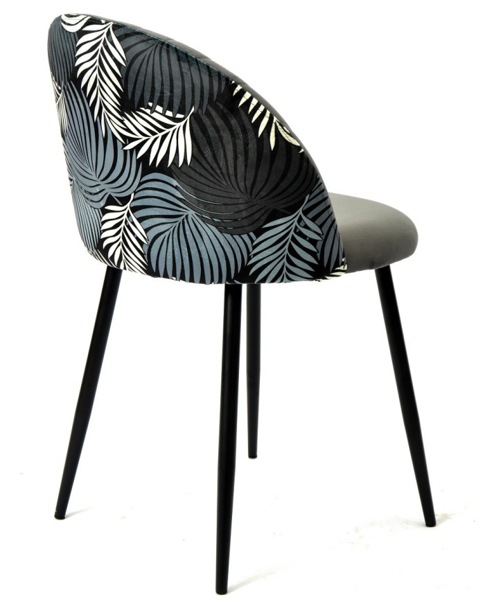 Silla FLORAL, metal, tapizado velvet gris con trasera floral a juego