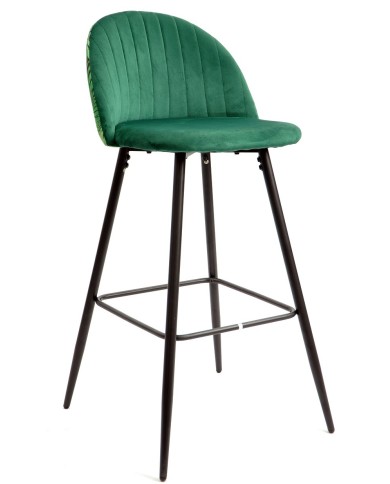 Taburete FLORAL, metal, tapizado velvet verde con trasera floral a juego