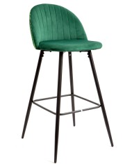 Taburete FLORAL, metal, tapizado velvet verde con trasera floral a juego