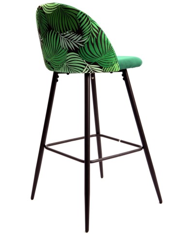 Taburete FLORAL, metal, tapizado velvet verde con trasera floral a juego