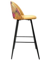 Taburete FLORAL, metal, tapizado velvet amarillo con trasera floral a juego