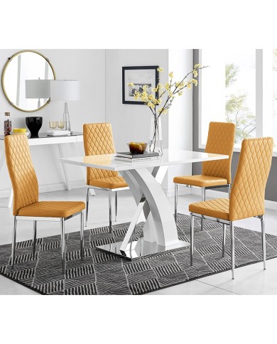 Silla PENÉLOPE, cromada, tapizada similpiel ocre