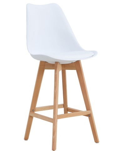 Taburete TORRE (SU), madera, blanco, cojín blanco