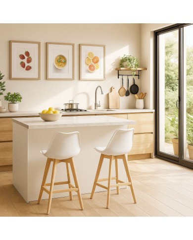 Taburete TORRE (SU), madera, blanco, cojín blanco