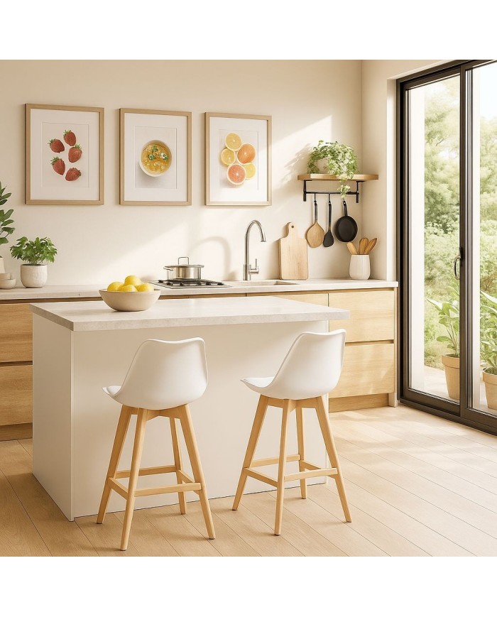 Taburete TORRE (SU), madera, blanco, cojín blanco