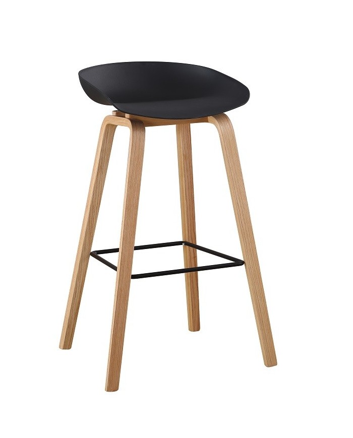 Taburete AWAK (TO), madera curvada, asiento polipropileno negro