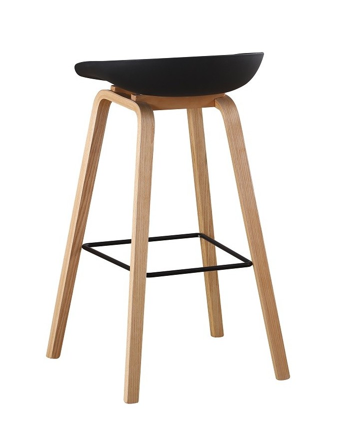 Taburete AWAK (TO), madera curvada, asiento polipropileno negro