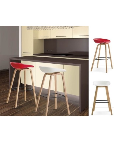 Taburete AWAK (TO), madera curvada, asiento polipropileno negro