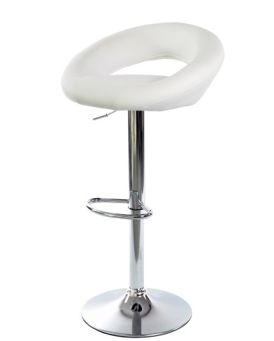 Taburete LUXUS NEW (M), cromado, similpiel blanca