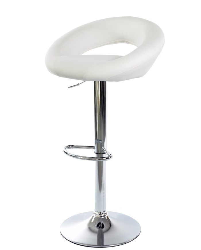 Taburete LUXUS NEW (M), cromado, similpiel blanca