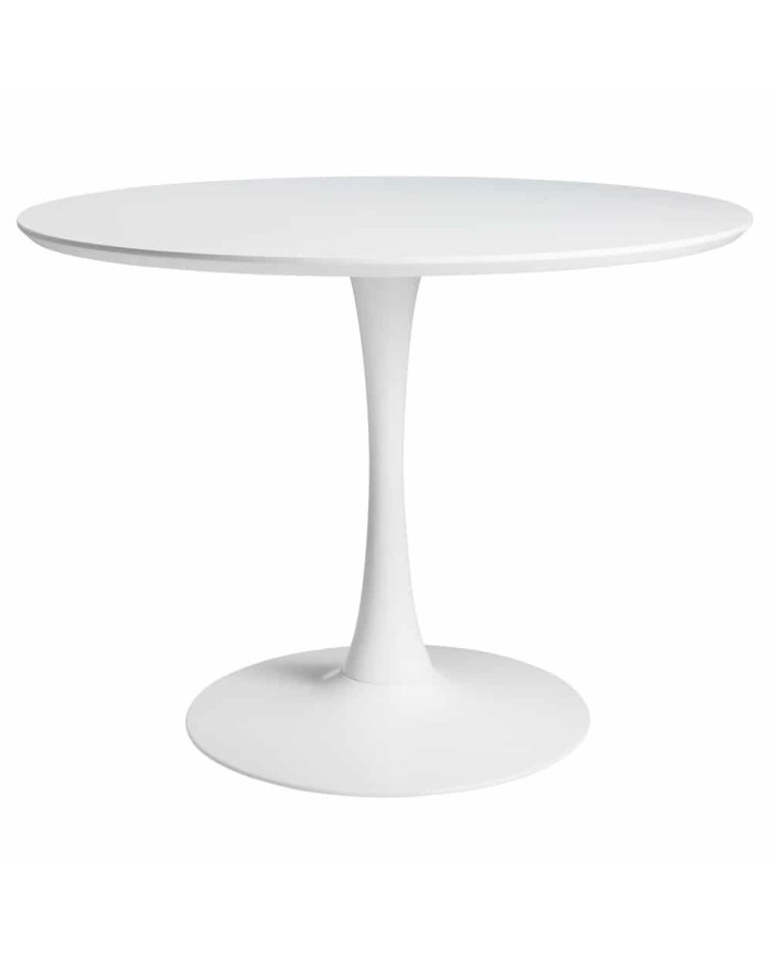 Mesa TUL (TO), base de metal, tapa lacada blanca, 120 cms de diámetro