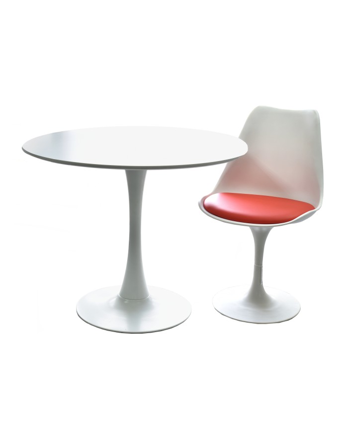 Mesa TUL (TO), base de metal, tapa lacada blanca, 120 cms de diámetro