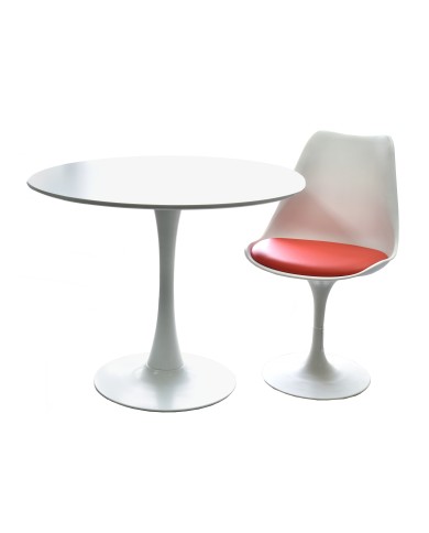 Mesa TUL (TO), base de metal, tapa lacada blanca, 100 cms de diámetro