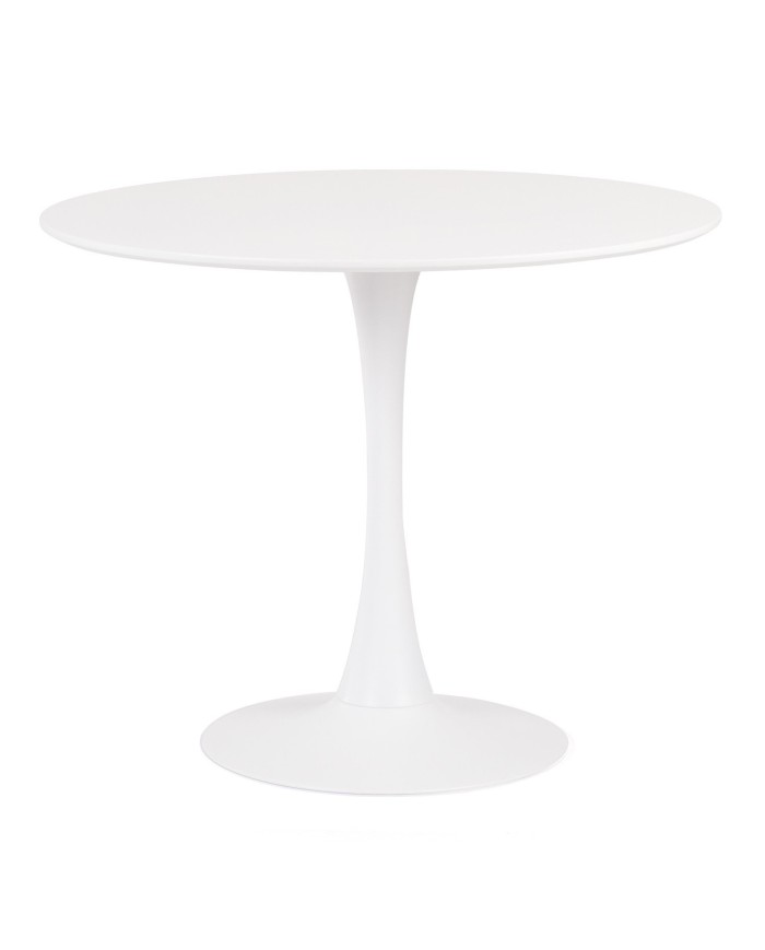 Mesa TUL (TO), base de metal, tapa lacada blanca, 80 cms de diámetro