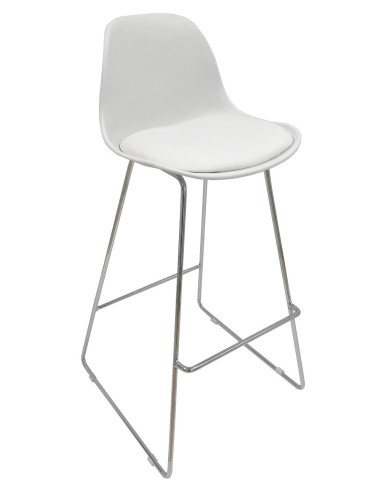 Taburete TOW FIBB, cromado, carcasa y tapizado blanco