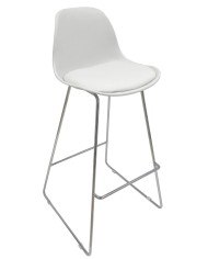 Taburete TOW FIBB, cromado, carcasa y tapizado blanco