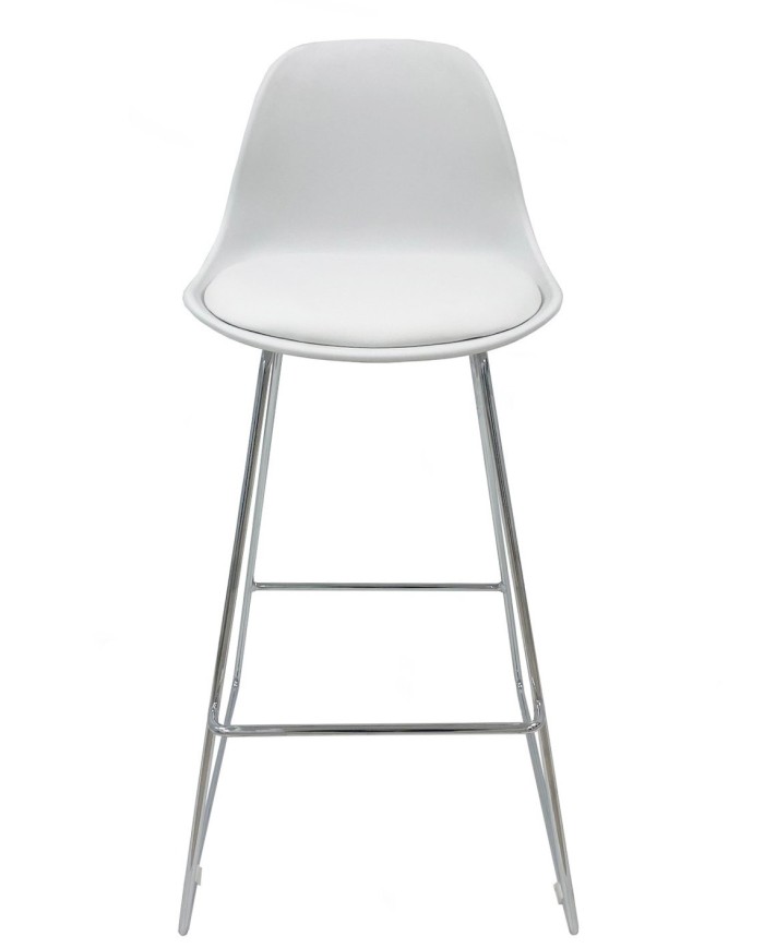Taburete TOW FIBB, cromado, carcasa y tapizado blanco