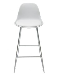 Taburete TOW FIBB, cromado, carcasa y tapizado blanco