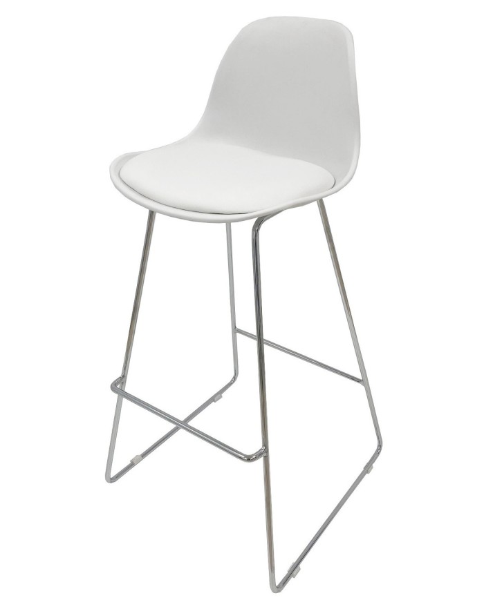 Taburete TOW FIBB, cromado, carcasa y tapizado blanco