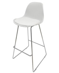 Taburete TOW FIBB, cromado, carcasa y tapizado blanco