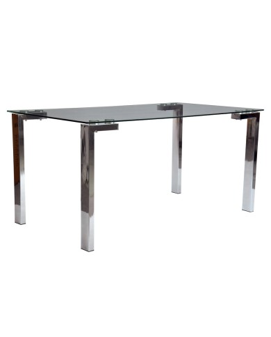 Mesa LAINEY 140 (M), cromada, cristal, 140x80 cms