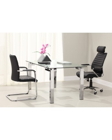 Mesa LAINEY 140 (M), cromada, cristal, 140x80 cms