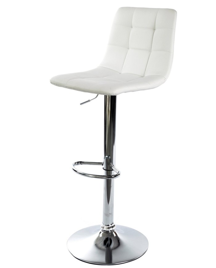 Taburete DESEO NEW (M), cromado, similpiel blanca
