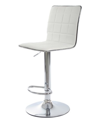 Taburete CUBUS ( M ), cromado, similpiel blanca