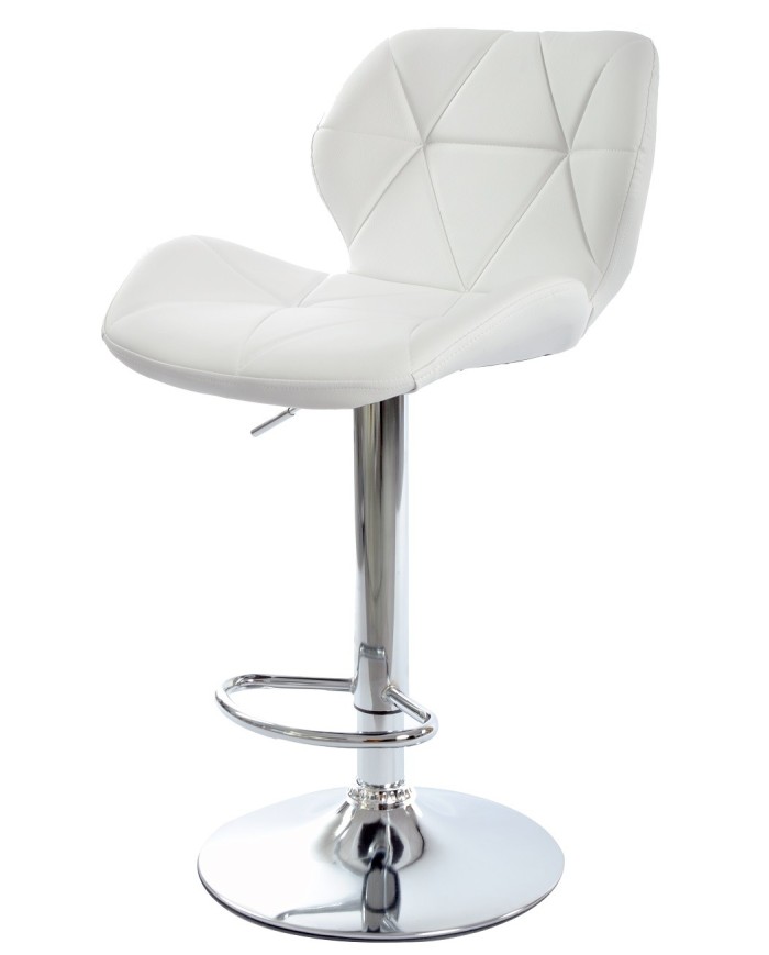 Taburete ORLANDO (M), cromado, similpiel blanca