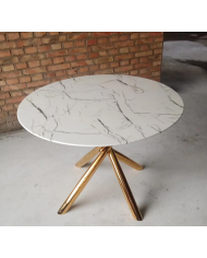 Mesa SAHARA, metal dorado, tapa de cristal templado, 120 cms de diámetro