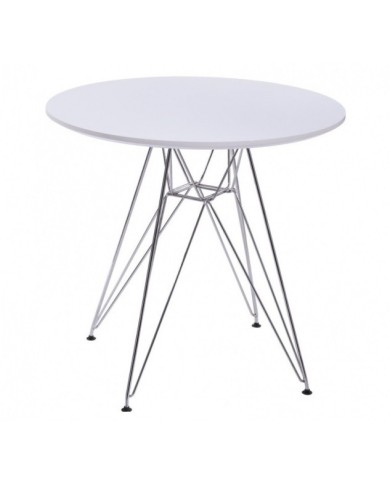 Mesa STAR, cromada, tapa blanca, 80 cms de diámetro