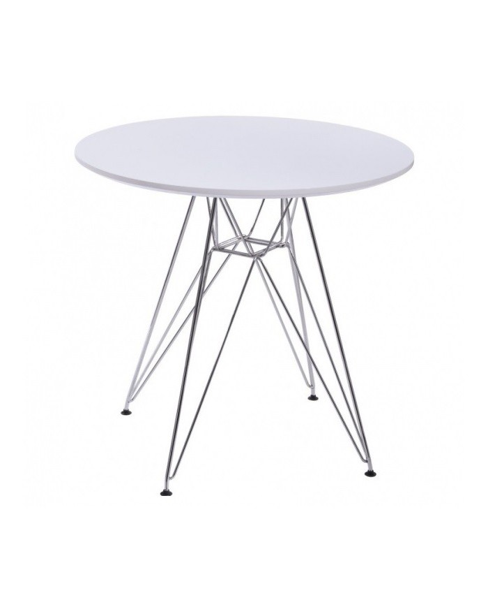 Mesa STAR, cromada, tapa blanca, 80 cms de diámetro