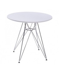 Mesa STAR, cromada, tapa blanca, 80 cms de diámetro