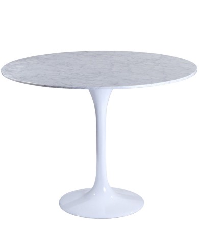 Mesa TUL, fibra de vidrio, mármol blanco, 120 cms de diámetro