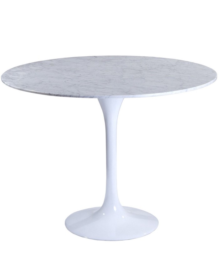 Mesa TUL, fibra de vidrio, mármol blanco, 120 cms de diámetro