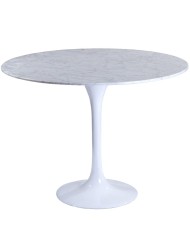 Mesa TUL, fibra de vidrio, mármol blanco, 120 cms de diámetro