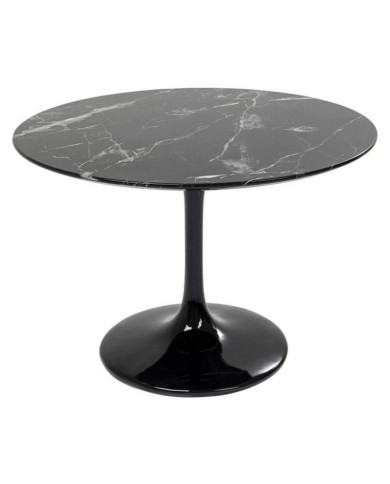 Mesa TUL, fibra de vidrio, mármol marquina negro, 120 cms de diámetro