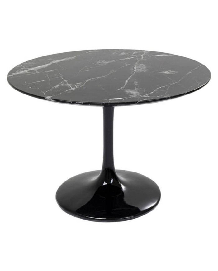 Mesa TUL, fibra de vidrio, mármol marquina negro, 120 cms de diámetro