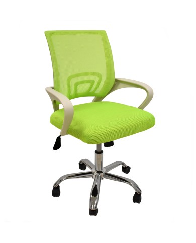 Sillón de oficina FISS NEW, blanco, regulación de altura, basculante, malla y tejido verde