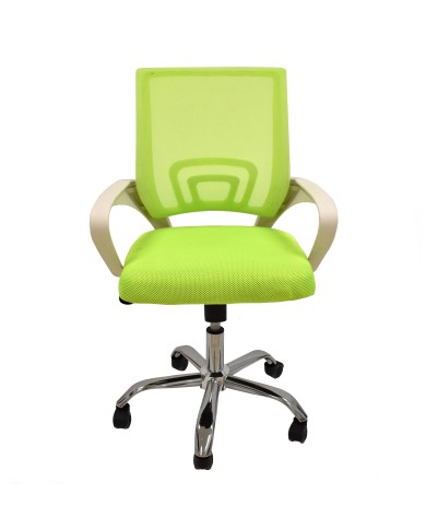 Sillón de oficina FISS NEW, blanco, regulación de altura, basculante, malla y tejido verde