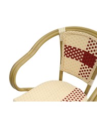 Sillón GARNIER, apilable, aluminio, ratán beige y rojo