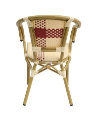 Sillón GARNIER, apilable, aluminio, ratán beige y rojo