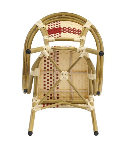 Sillón GARNIER, apilable, aluminio, ratán beige y rojo