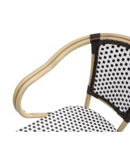 Sillón PARIS, apilable, aluminio, ratán blanco y marrón