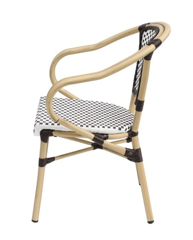 Sillón PARIS, apilable, aluminio, ratán blanco y marrón