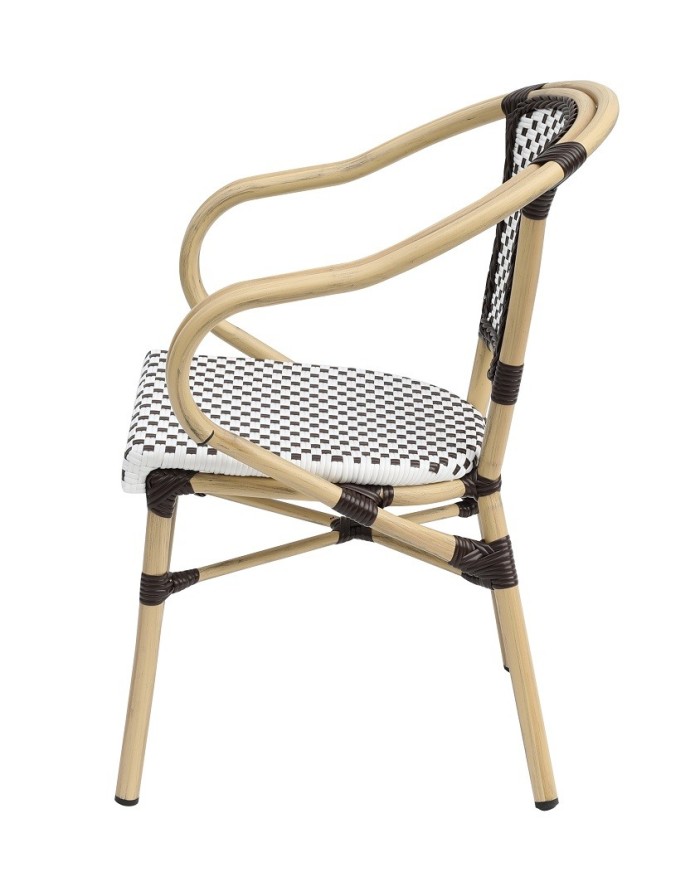 Sillón PARIS, apilable, aluminio, ratán blanco y marrón